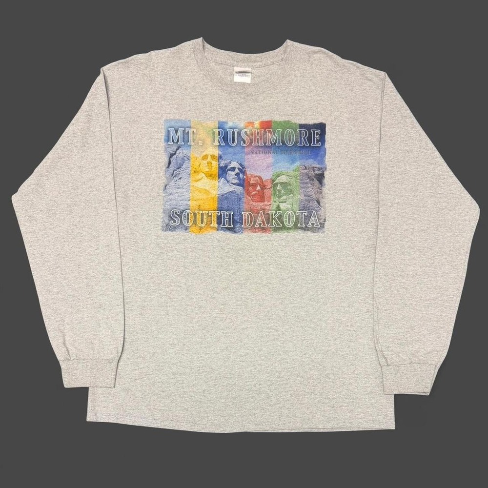 Vintage Gildan Mt Rushmore South Dakota Long Sleeve Shirt Mens Large Grey 2000s